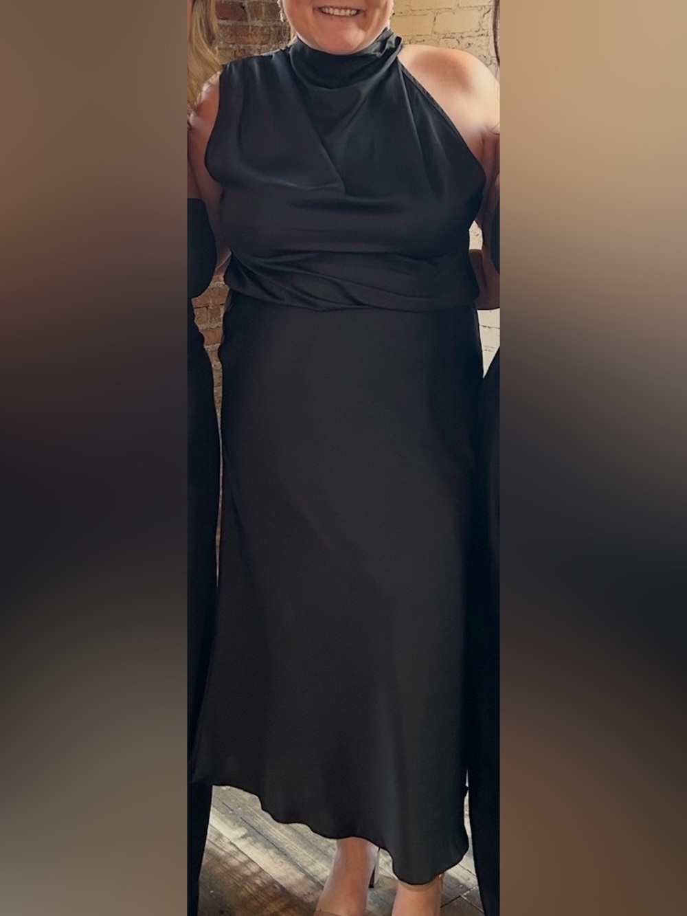 Satin Black One-Shoulder Maxi Dress - Picture 3 of 3